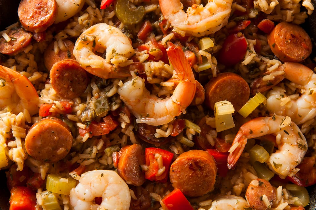 Spicy Homemade Cajun Jambalaya with Sausage and Shrimp
