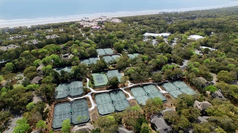 Aerial view of the Roy Barth Tennis Center at Kiawah Island Golf Resort