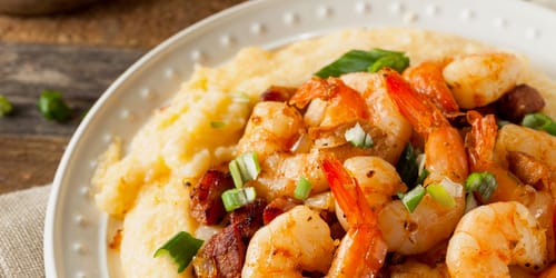 Homemade Shrimp and Grits with Pork and Cheddar