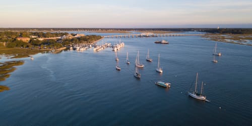 Aerial view of Beaufort South Carolina and harbor.
